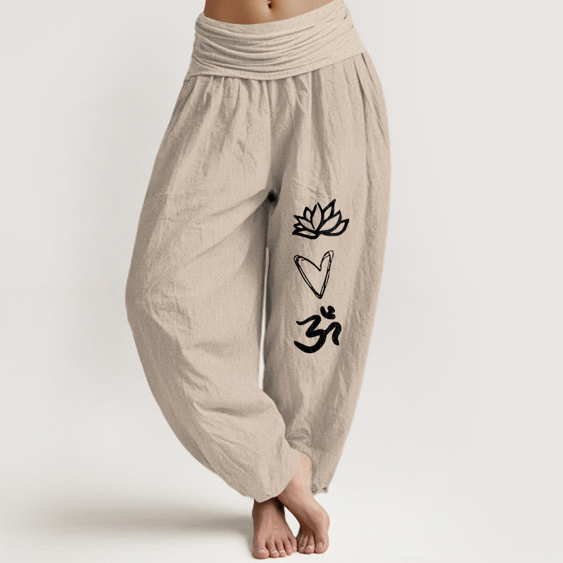 Buddha Stonesピュアコットン ロータス ハートシェイプ オムシンボル柄 レディース 伸縮性ウエスト ハーレムパンツ - タン - US16、 UK/AU20、 EU48 (3XL) - image 11