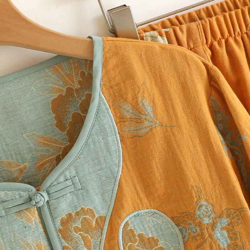 Buddha Stones 2点 カエルボタンプリント 長袖カーディガン シャツ パンツ ポケット付き コットン セット  - image 4