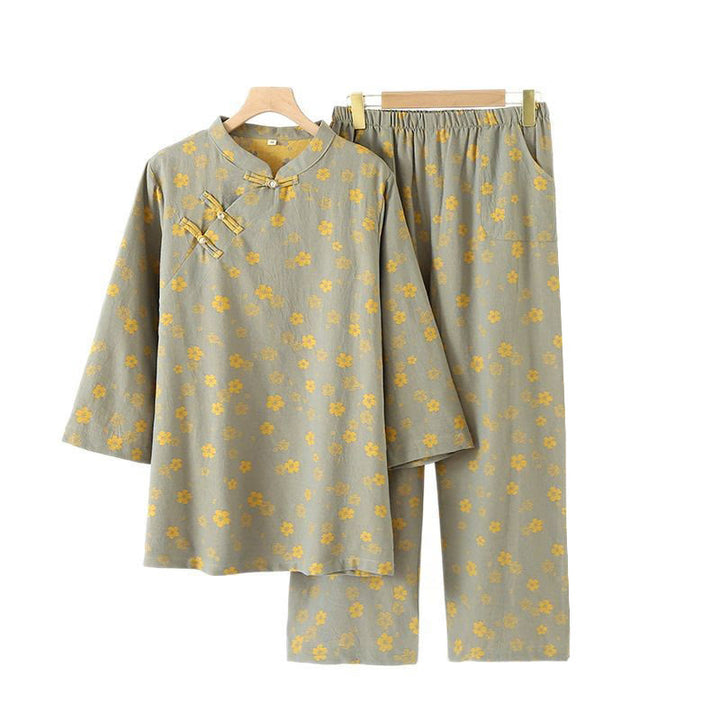 Buddha Stones 2点セット カラフルフローラル 長袖 カエルボタン シャツパンツ ポケット付き 純綿 セット  - image 4