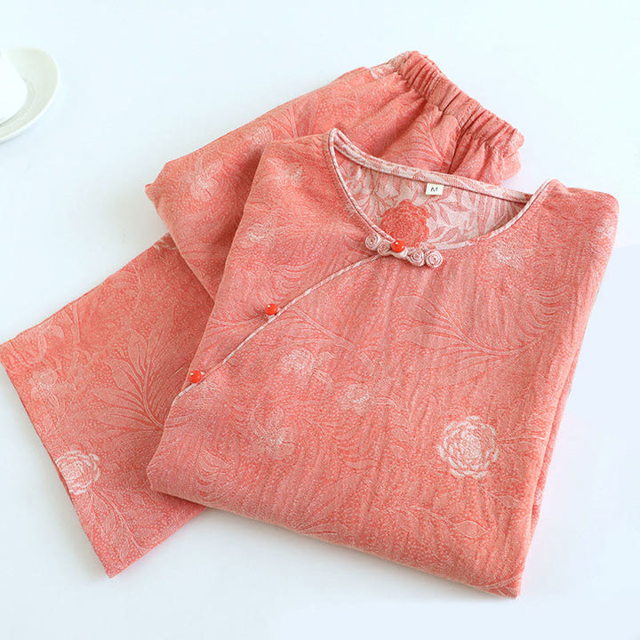 Buddha Stones 2点 花柄 長袖 クルーネック ボタンシャツ パンツ ポケット付き コットン セット  - image 26