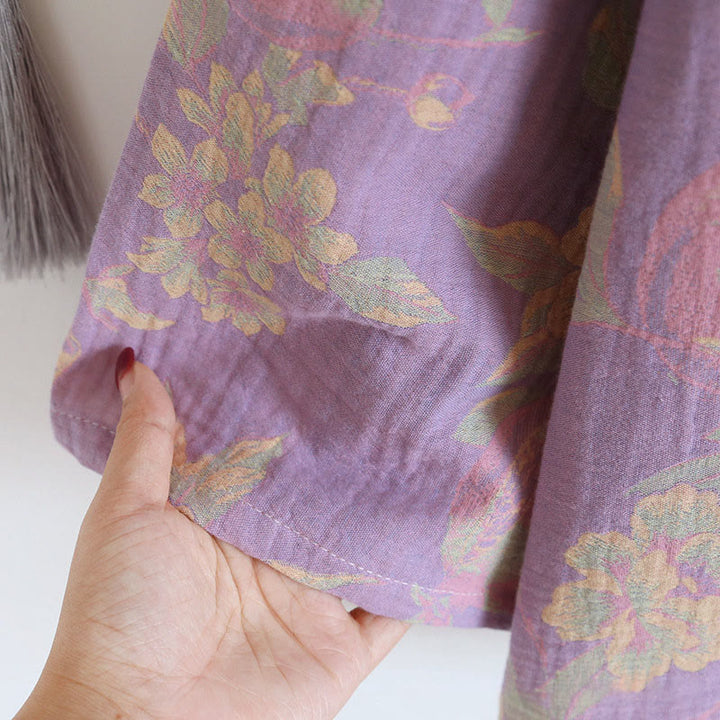 Buddha Stones 2点 花柄 長袖 クルーネック ボタンシャツ パンツ ポケット付き コットン セット  - image 12