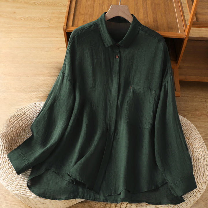 Buddha Stones秋冬通勤用ラペルレディース長袖シャツ（ポケット付き） - ダークグリーン - US12、 UK/AU16、 EU44 (2XL) - image 1
