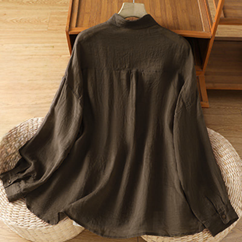 Buddha Stones秋冬通勤用ラペルレディース長袖シャツ（ポケット付き） - image 11
