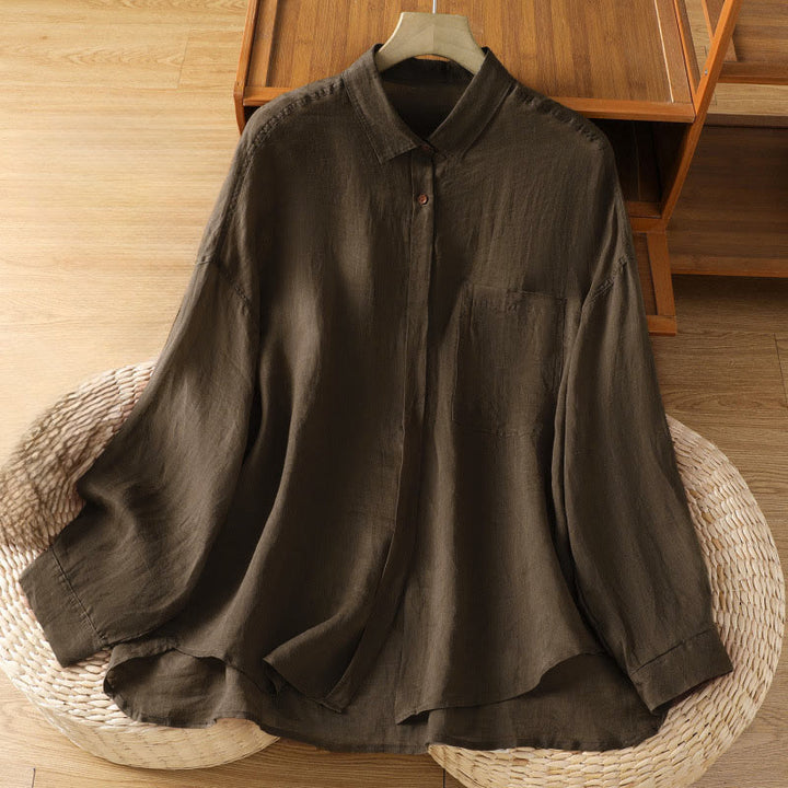 Buddha Stones秋冬通勤用ラペルレディース長袖シャツ（ポケット付き） - サドルブラウン - US12、 UK/AU16、 EU44 (2XL) - image 10