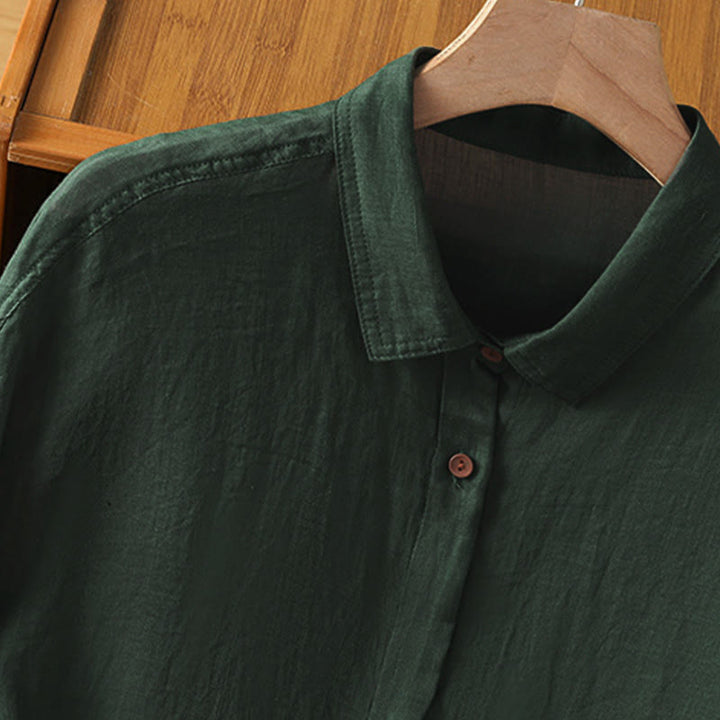 Buddha Stones秋冬通勤用ラペルレディース長袖シャツ（ポケット付き） - image 4