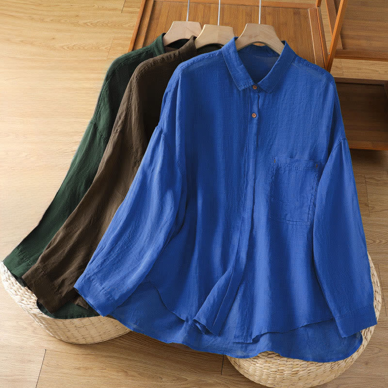 Buddha Stones秋冬通勤用ラペルレディース長袖シャツ（ポケット付き） - image 0