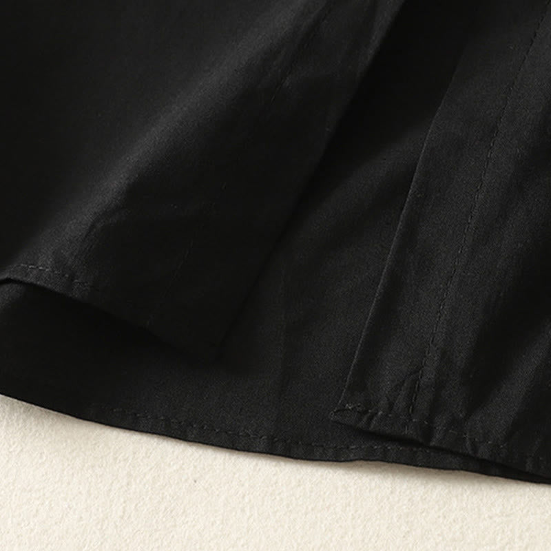 Buddha Stones秋冬 無地 ラペルボタン 長袖 コットン ミディドレス ポケット付き - image 24