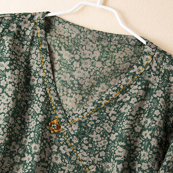 Buddha Stones春 Vネック プリント 花柄 レディース 長袖シャツ - image 9