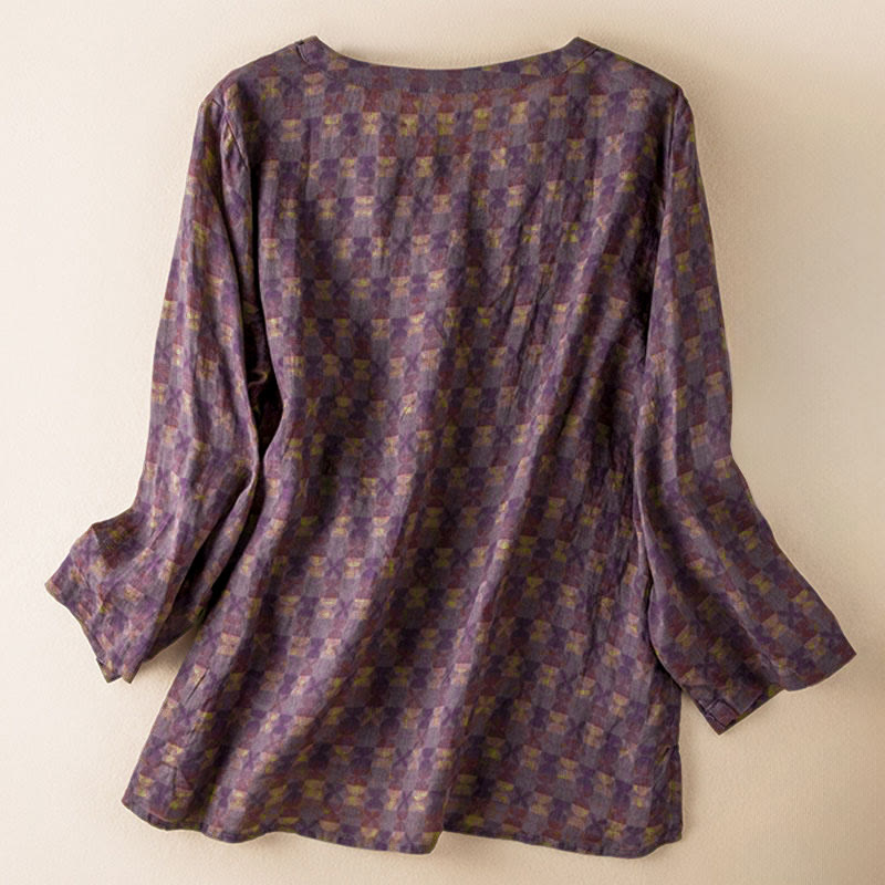 Buddha Stones春 Vネック プリント 花柄 レディース 長袖シャツ - image 3