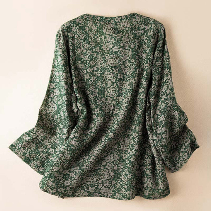 Buddha Stones春 Vネック プリント 花柄 レディース 長袖シャツ - image 8