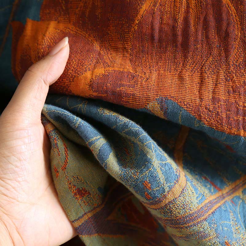 Buddha Stonesジャカードフラワー柄 カエルボタン スタンドカラー ロングスリーブ コットン ミディドレス - image 8