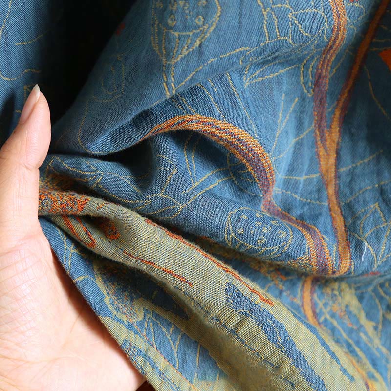 Buddha Stonesジャカードフラワー柄 カエルボタン スタンドカラー ロングスリーブ コットン ミディドレス - image 9