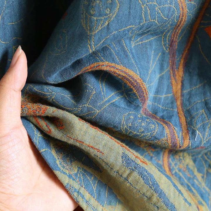 Buddha Stonesジャカードフラワー柄 カエルボタン スタンドカラー ロングスリーブ コットン ミディドレス - image 9