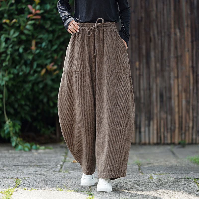 Buddha Stones冬 メンズ 純色 ドローストリングデザイン コットン ハイウエスト パンツ ポケット付き - バーリーウッド - US/UK/AU46、 EU56 (5XL) - image 0