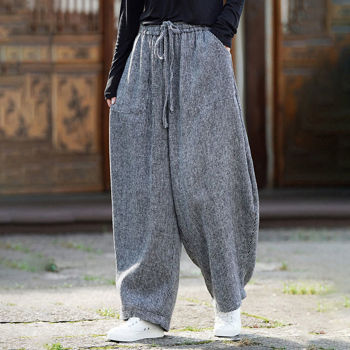 Buddha Stones冬 メンズ 純色 ドローストリングデザイン コットン ハイウエスト パンツ ポケット付き - image 26