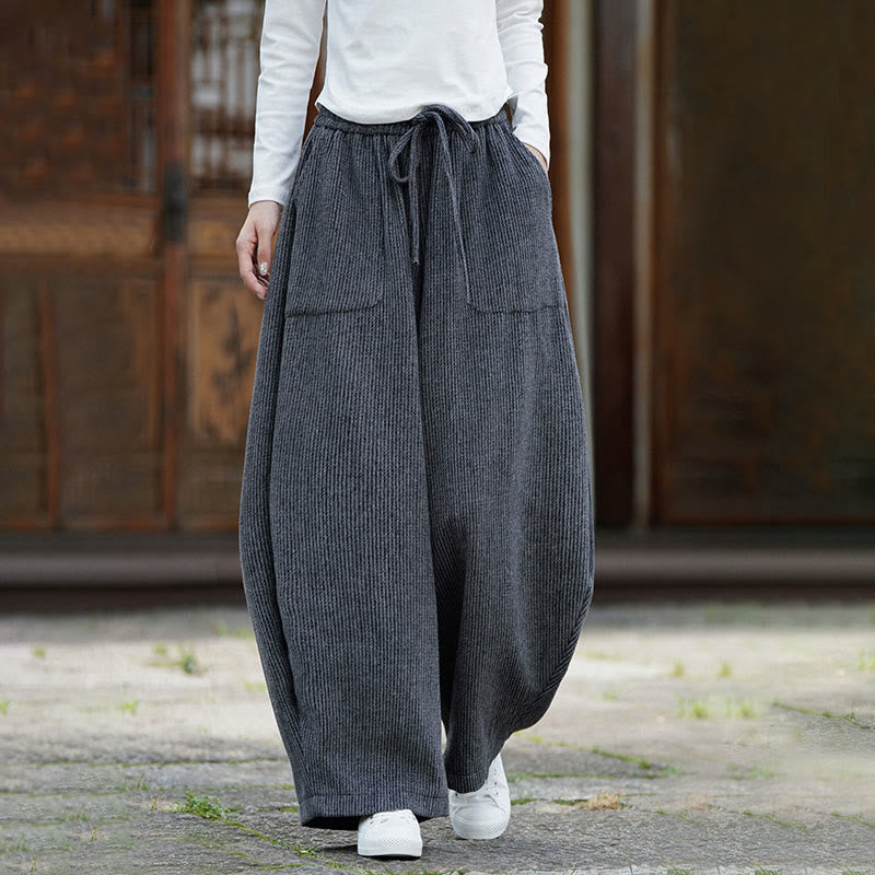 Buddha Stones冬 メンズ 純色 ドローストリングデザイン コットン ハイウエスト パンツ ポケット付き - image 17