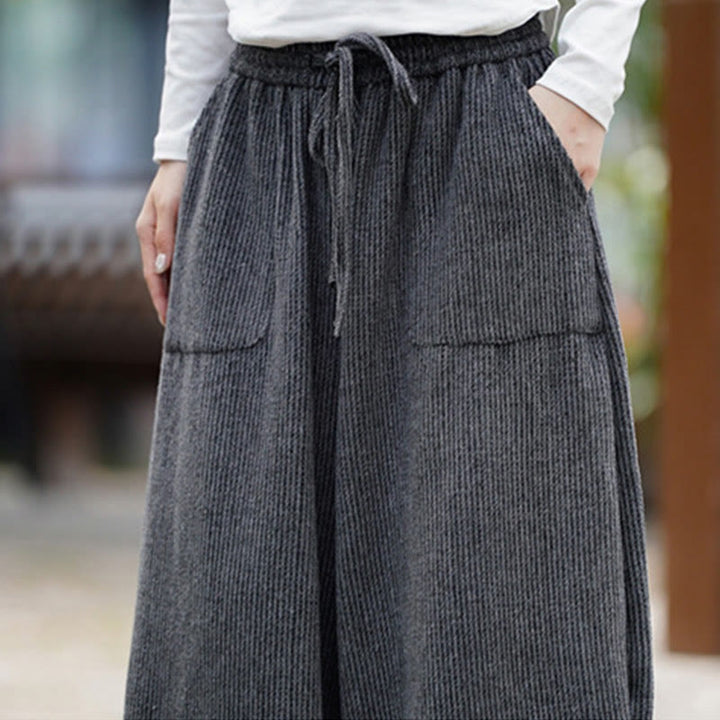 Buddha Stones冬 メンズ 純色 ドローストリングデザイン コットン ハイウエスト パンツ ポケット付き - image 22