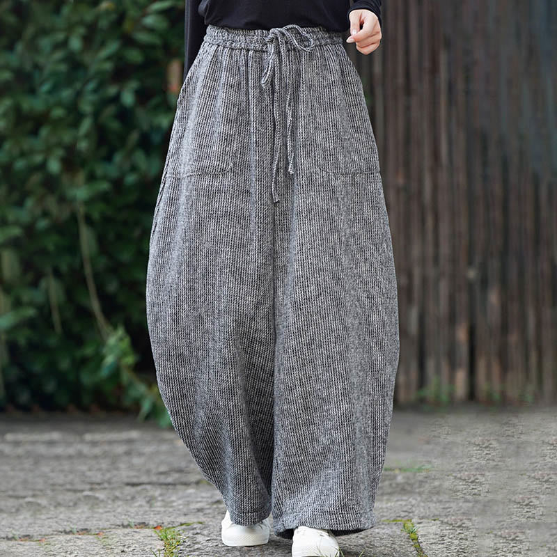 Buddha Stones冬 メンズ 純色 ドローストリングデザイン コットン ハイウエスト パンツ ポケット付き - image 34