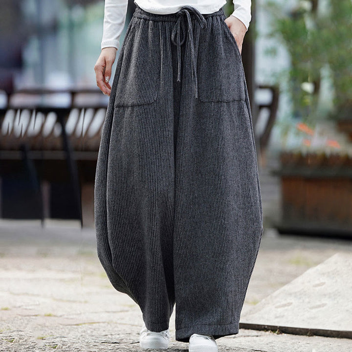 Buddha Stones冬 メンズ 純色 ドローストリングデザイン コットン ハイウエスト パンツ ポケット付き - image 13