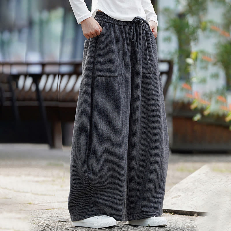 Buddha Stones冬 メンズ 純色 ドローストリングデザイン コットン ハイウエスト パンツ ポケット付き - image 12