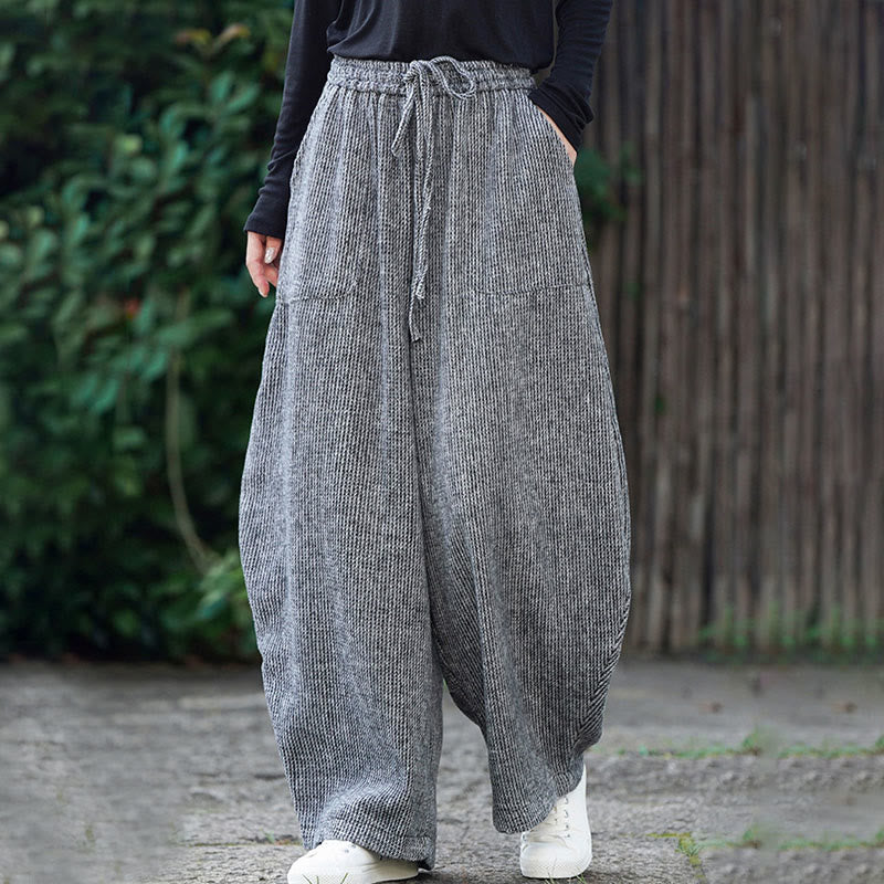 Buddha Stones冬 メンズ 純色 ドローストリングデザイン コットン ハイウエスト パンツ ポケット付き - image 32