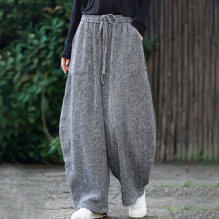 Buddha Stones冬 メンズ 純色 ドローストリングデザイン コットン ハイウエスト パンツ ポケット付き - image 32