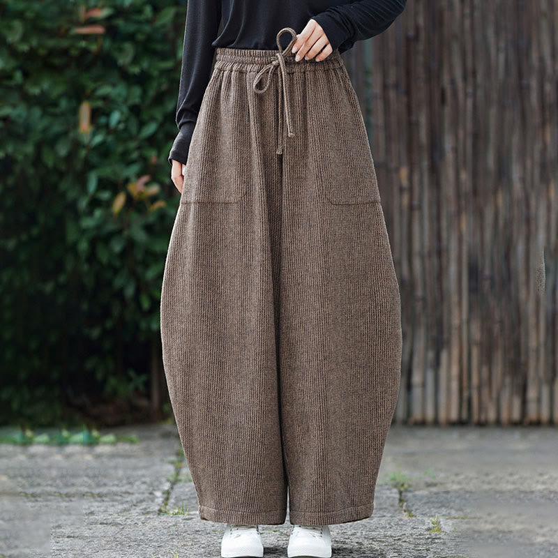 Buddha Stones冬 メンズ 純色 ドローストリングデザイン コットン ハイウエスト パンツ ポケット付き - image 1