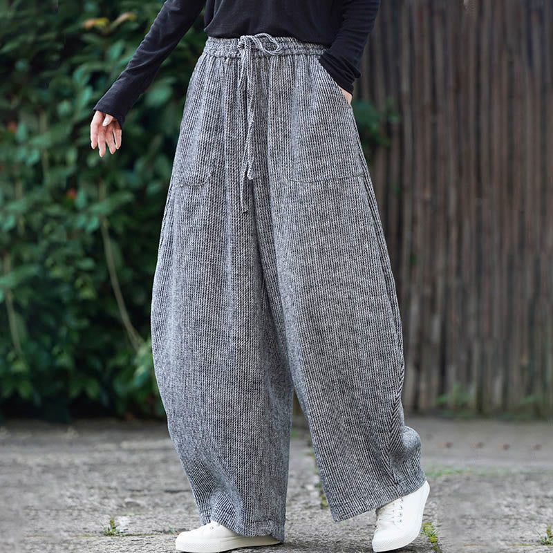 Buddha Stones冬 メンズ 純色 ドローストリングデザイン コットン ハイウエスト パンツ ポケット付き - image 29