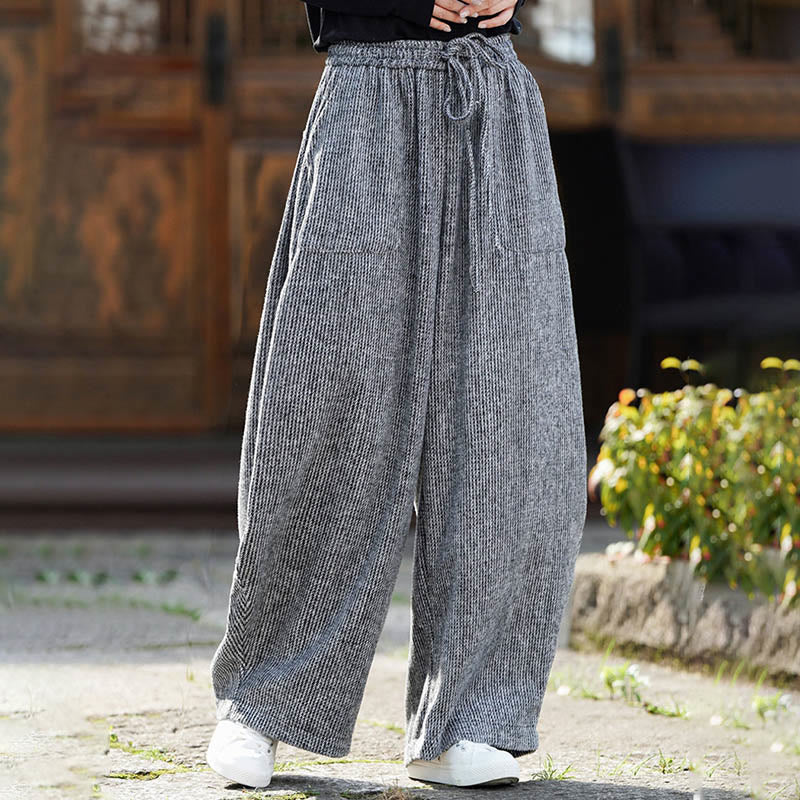 Buddha Stones冬 メンズ 純色 ドローストリングデザイン コットン ハイウエスト パンツ ポケット付き - image 28