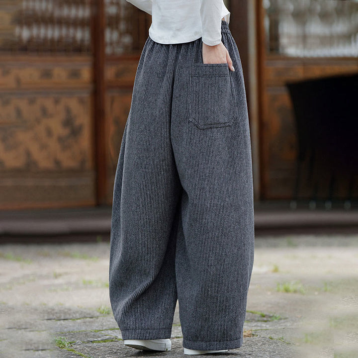 Buddha Stones冬 メンズ 純色 ドローストリングデザイン コットン ハイウエスト パンツ ポケット付き - image 19