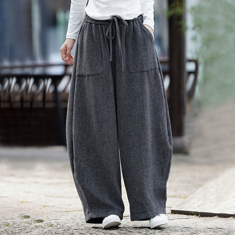 Buddha Stones冬 メンズ 純色 ドローストリングデザイン コットン ハイウエスト パンツ ポケット付き - image 11