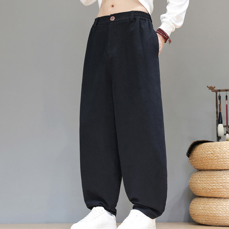 Buddha Stones秋冬スポーツ メンズ ピュアカラー ボタンデザイン コットンパンツ ポケット付き - image 10