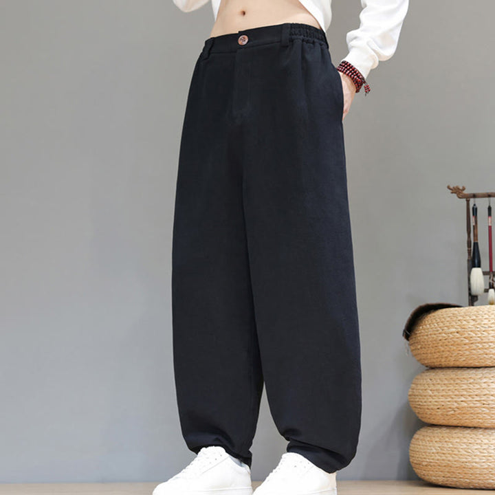 Buddha Stones秋冬スポーツ メンズ ピュアカラー ボタンデザイン コットンパンツ ポケット付き - image 10