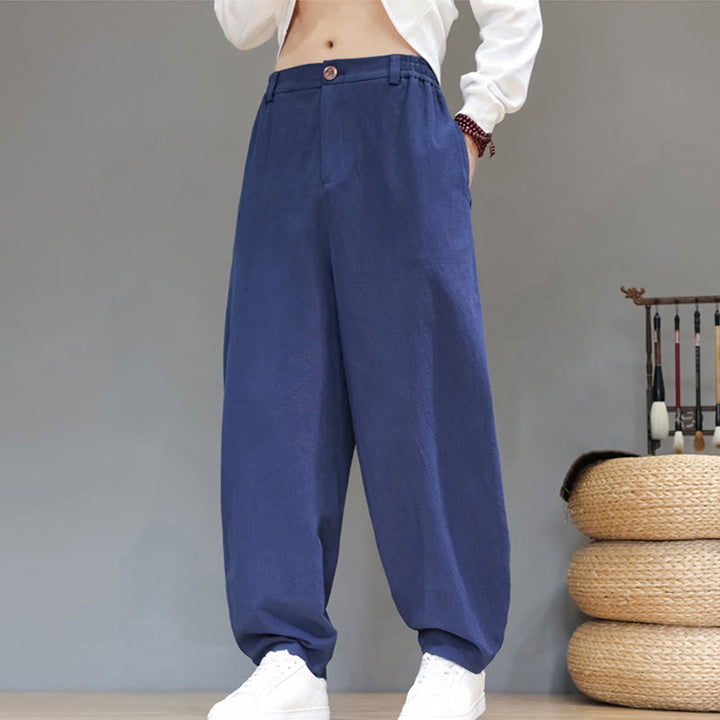 Buddha Stones秋冬スポーツ メンズ ピュアカラー ボタンデザイン コットンパンツ ポケット付き - image 0