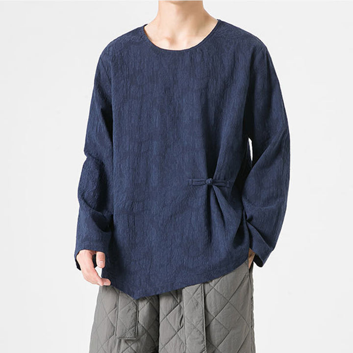 Buddha Stonesメンズ 中国風 カエルボタン 無地デザイン コットン 長袖 Tシャツ 禅風 衣類 - image 3