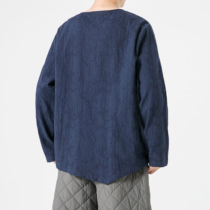 Buddha Stonesメンズ 中国風 カエルボタン 無地デザイン コットン 長袖 Tシャツ 禅風 衣類 - image 4