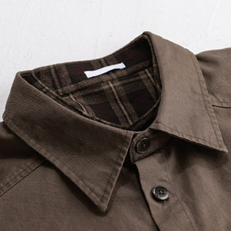 Buddha Stones春チェック柄フェイクツーピース長袖メンズコットンジャケットポケット付き - image 13