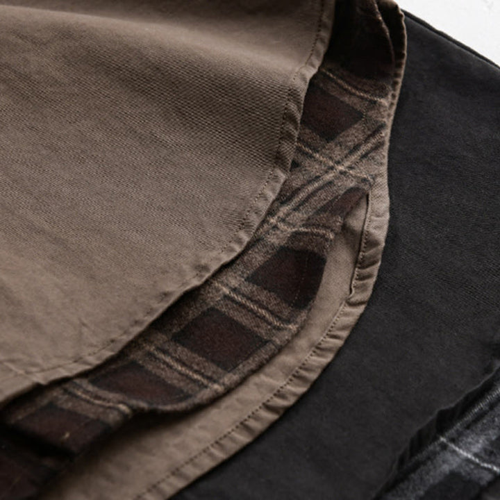 Buddha Stones春チェック柄フェイクツーピース長袖メンズコットンジャケットポケット付き - image 24