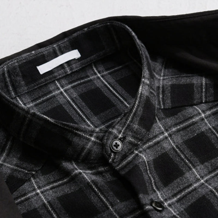 Buddha Stones春チェック柄フェイクツーピース長袖メンズコットンジャケットポケット付き - image 2