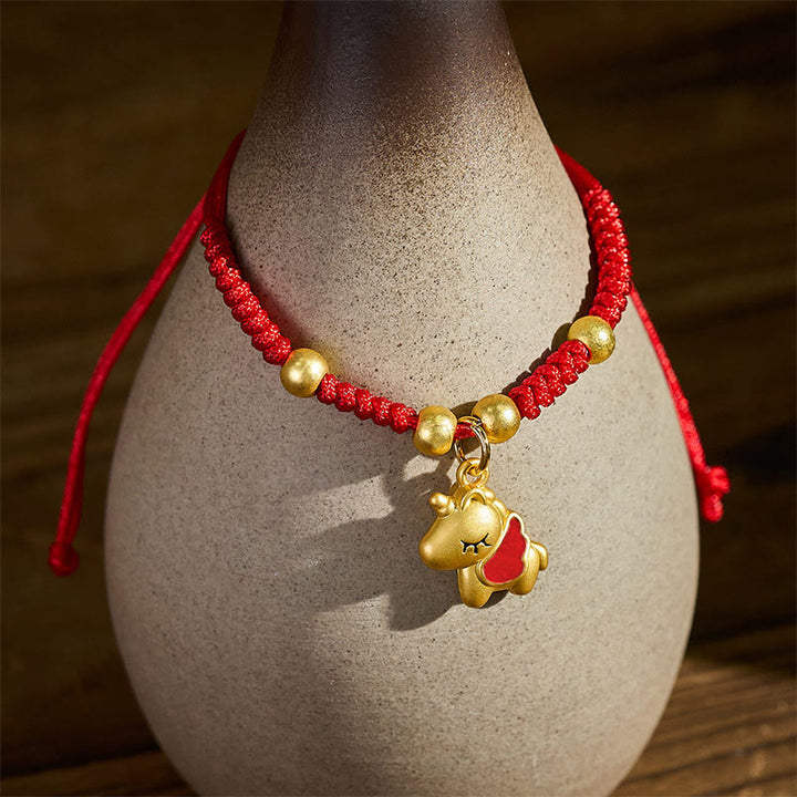 Buddha Stonesの翼を持つ馬年赤紐の銅編みのつながりブレスレット - image 1