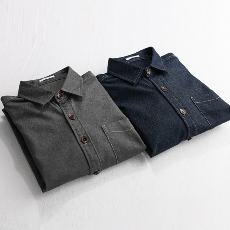 Buddha Stones秋冬 無地ボタン 長袖 メンズ コットンジャケット ポケット付き - image 13