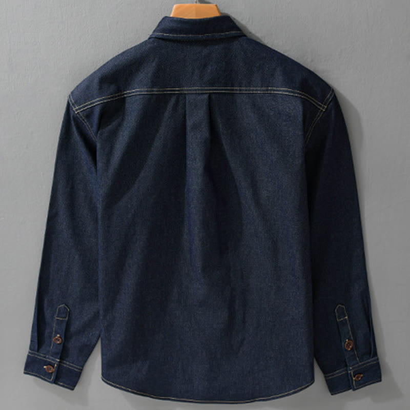 Buddha Stones秋冬 無地ボタン 長袖 メンズ コットンジャケット ポケット付き - image 1