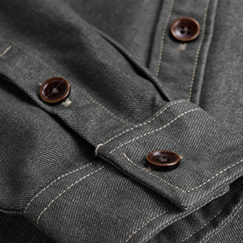 Buddha Stones秋冬 無地ボタン 長袖 メンズ コットンジャケット ポケット付き - image 9