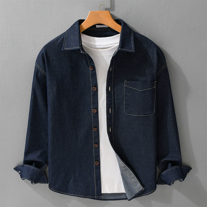 Buddha Stones秋冬 無地ボタン 長袖 メンズ コットンジャケット ポケット付き - ミッドナイトブルー - US/UK/AU42、 EU52 (3XL) - image 0