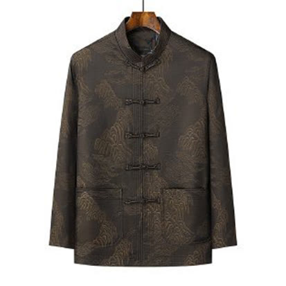 Buddha Stones通勤用唐装カエルボタンメンズ長袖シャツパンツコットン服セット 2点セット - image 1