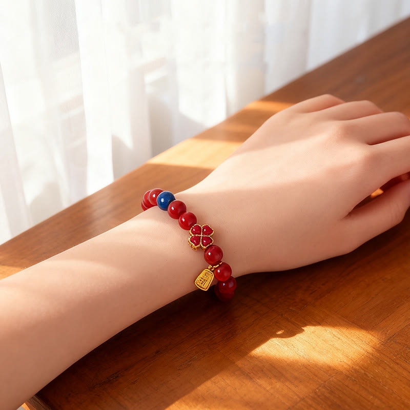 Buddha Stones四つ葉のクローバー 花 ひょうたん 南 赤瑪瑙 白瑪瑙 正珠ブレスレット - image 5