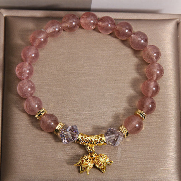 Buddha Stonesスズラン 天然ストロベリークォーツ ポジティブビーズブレスレット - image 3