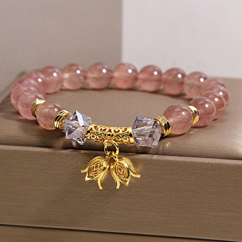 Buddha Stonesスズラン 天然ストロベリークォーツ ポジティブビーズブレスレット - image 2