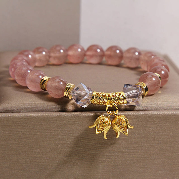 Buddha Stonesスズラン 天然ストロベリークォーツ ポジティブビーズブレスレット - image 1