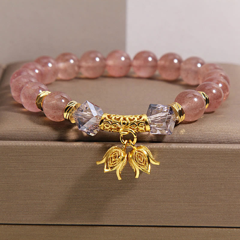 Buddha Stonesスズラン 天然ストロベリークォーツ ポジティブビーズブレスレット - ストロベリークォーツ（手首周り：15～17cm） - image 0